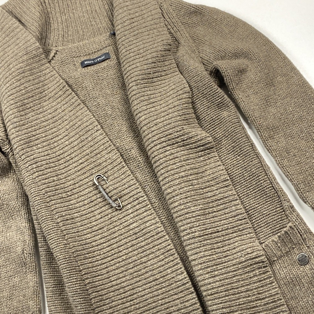 Marc O'Polo 100% Virgin Wool Cardigan M Brown Boho Open Sweater w/Pockets & Pin
